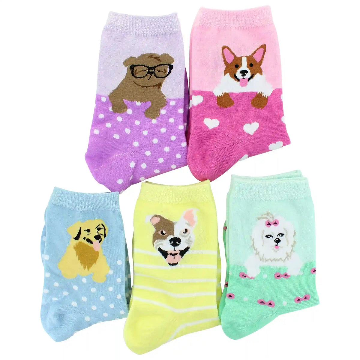 Women's ET TU Pastel Dog Short Crews 5-Pair Pack