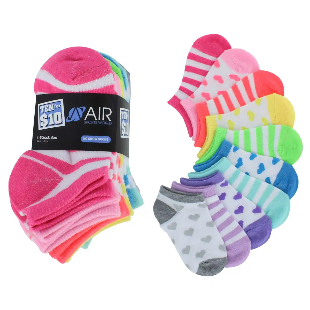 Girls' Air Sports World Stripe & Heart 10 For $10
