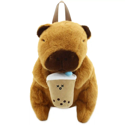 Carried Away Boba Tea Capybara Plush Backpack