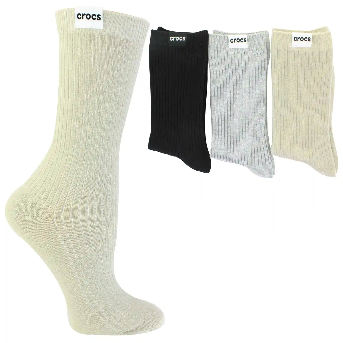 Women's Crocs Solid Ribbed Crew 3-Pair Pack