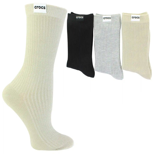 Women's Crocs Solid Ribbed Crew 3-Pair Pack