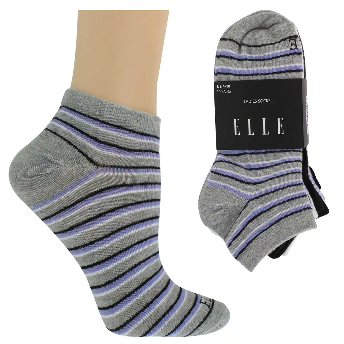 Women's Elle Stripes And Dots No-Show 10 For $10