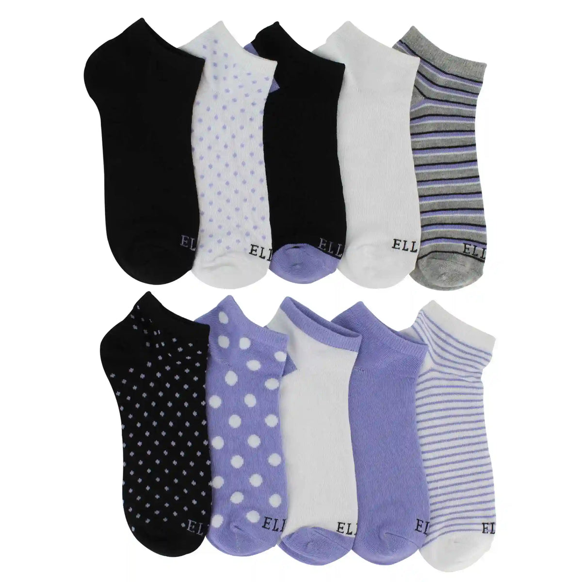 Women's Elle Stripes And Dots No-Show 10 For $10