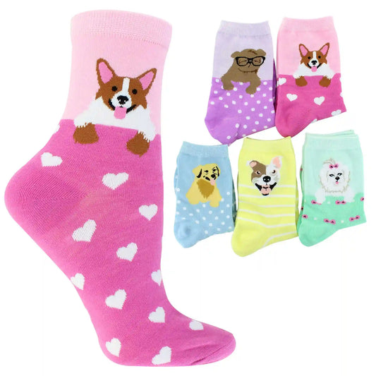 Women's ET TU Pastel Dog Short Crews 5-Pair Pack