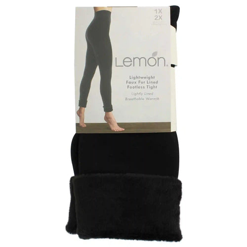 Women's Lemon Faux-Fur Lined Footless Tight 1X/2X