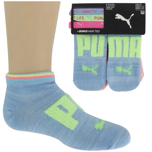 Kids' PUMA Low-Cut 6-Pair Pack And Bonus Hair Ties