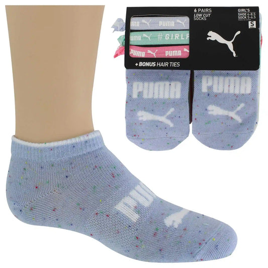 Girls' PUMA Low-Cut 6-Pair Pack With 3 Hair Ties