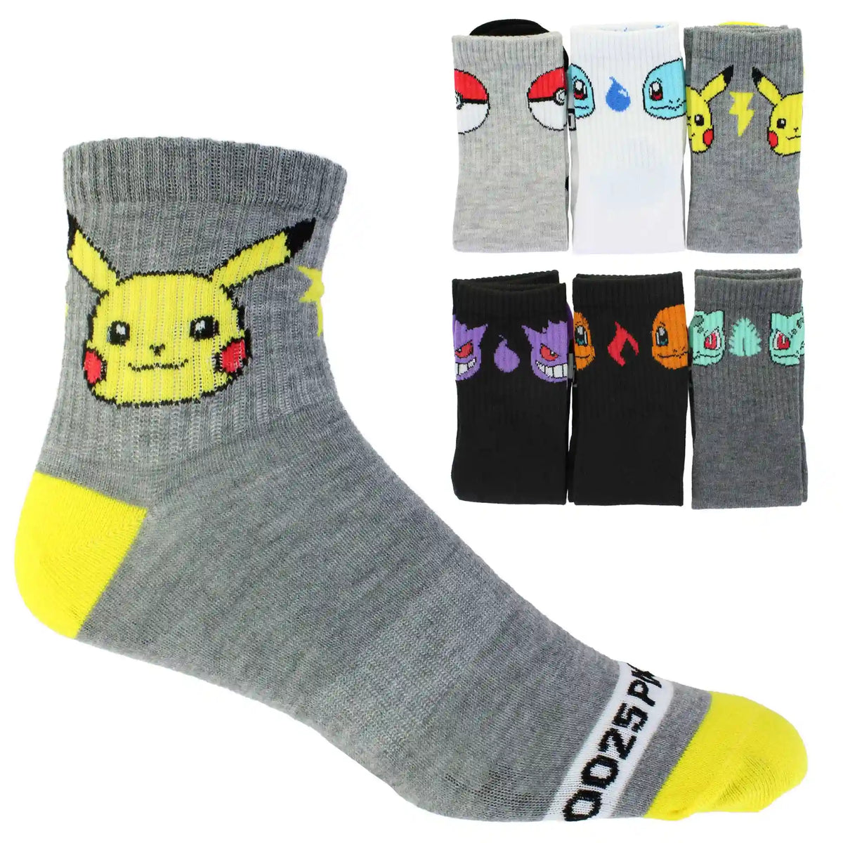 Men's Pokemon Quarter 6-Pair Pack