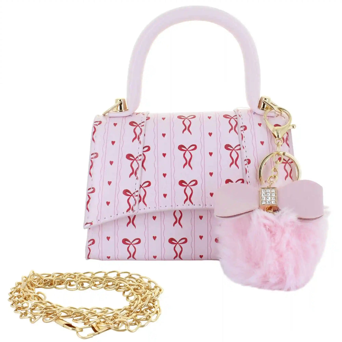 Willow & Ruby Bow & Heart Mini Bag With Pom Charm