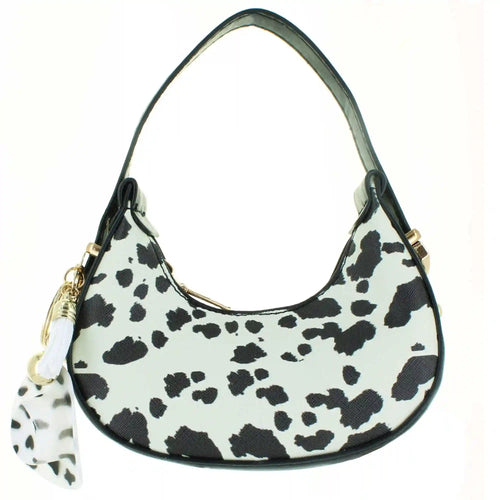 a little obsessed Black Cow-Print Mini Bag & Charm