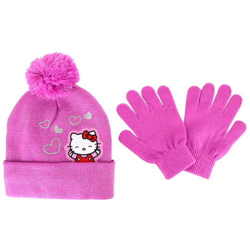 Kids' Hello Kitty Shimmery Knit Hat And Glove Set