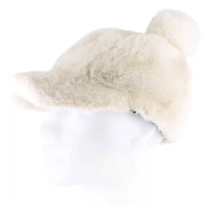 Couture Gems Fluffy Cap With Faux-Fur Pom