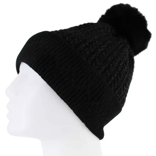 Couture Gems Woven Beanie With Pom