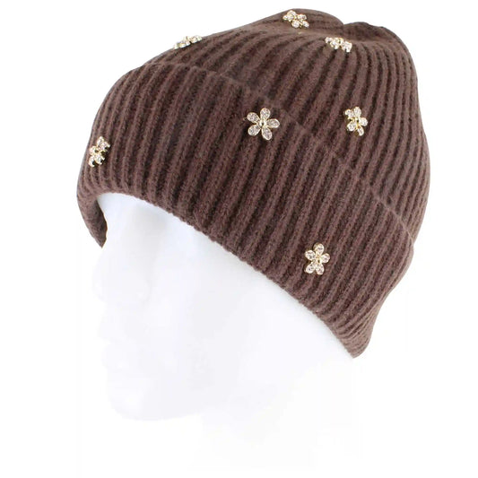 Couture Gems Floral & Faux-Diamond Knit Beanie