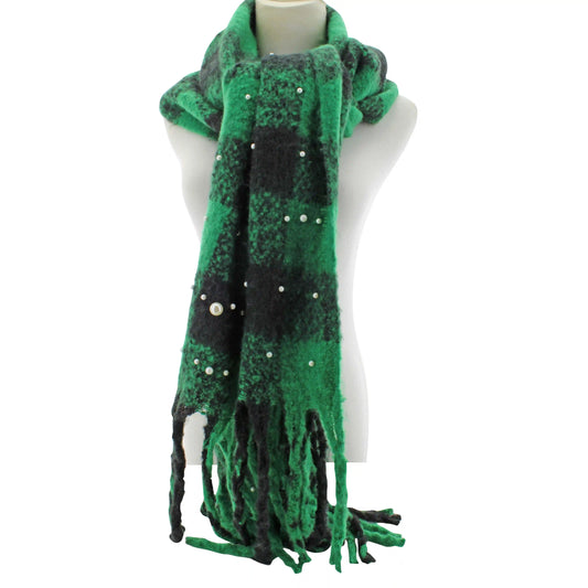 Couture Gems Plaid Faux-Pearl Scarf