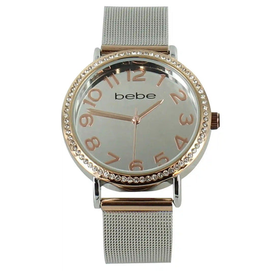 bebe Faux-Diamond Watch With Metal Mesh Band