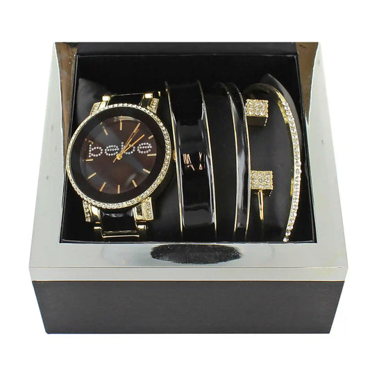 bebe Enameled Watch With Coordinating Bangles