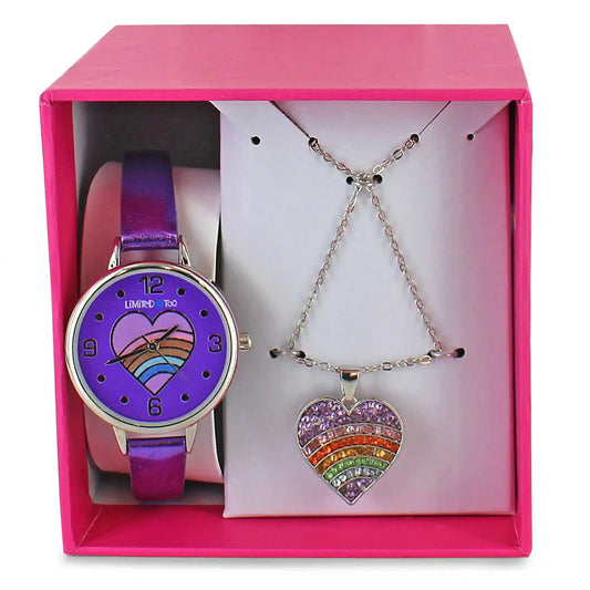 Limited Too Rainbow Heart Watch And Necklace Set